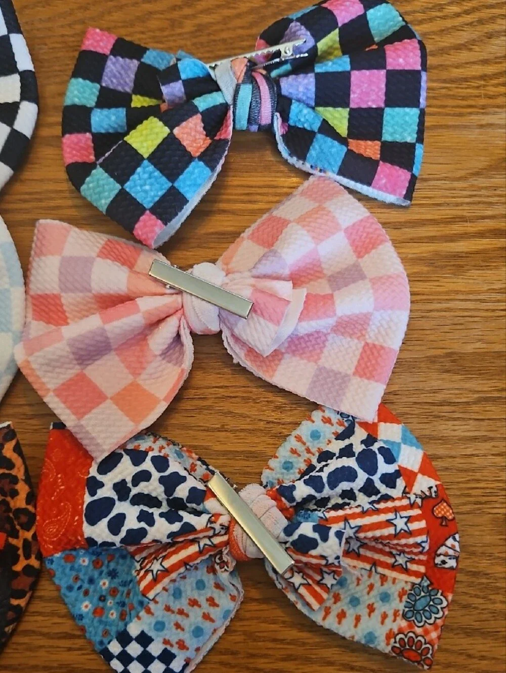 Kids Checkerboard & Pattern Bow Hair Clips - Assorted Colors